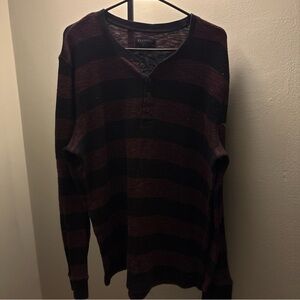 Express Men's Black and Brown Striped Crewneck Sweater